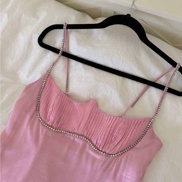 For Love And Lemons Pink Satin Slip with Rhinestone Trim - Picture 2 of 8